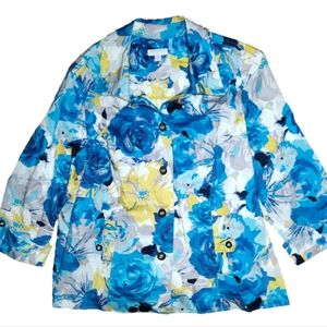 Charter Club Women's Floral Print Jacket Size 2X Blue Yellow